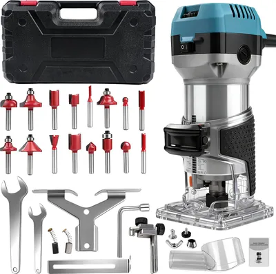 Image de Fraiseuse électrique réglable à 6 vitesses, défonceuse à bois, machine à rainurer et à sculpter 1000 W, outil électrique UE