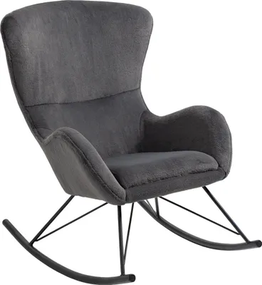 Produktbild von SalesFever Schaukelstuhl in Lammfelloptik | Bezug Kunstfell | Kufengestell Metall | B 70 x T 94 x H 102 cm | dunkelgrau – schwarz