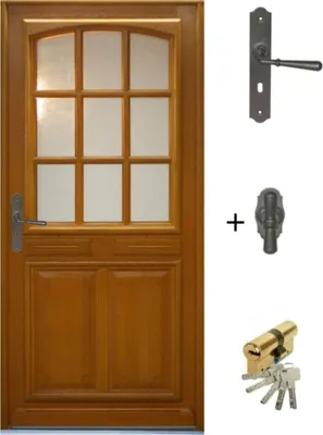 Image de Porte d'entree Bois vitree, Marine (Marianne), H215 x L90 p, droit + Poignee Et Barillet (ref 010403RFP)