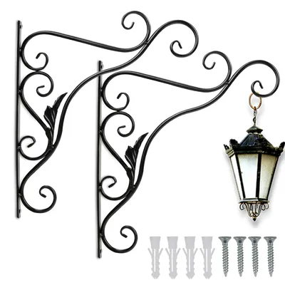 Produktbild von Clanmacy 2 Stück Haken Wandhalterung Blumenampel Landhaus Gusseisen 35 cm Konsole Regal Aufhänger Wandhaken Blumenhaken Laternenhalter Blatt