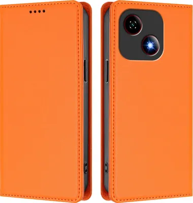 Image de Etui en cuir pour ZTE Blade A35E, étui magnétique en cuirPolyuréthaneavec support Orange