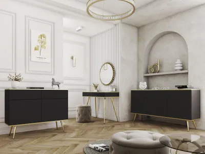 Produktbild von Wohnzimmer Set – Wohnkombinatio 3-teilig – 2× Kommode – Schminktisch – ORO SYSTEM – Schwarz – Modernes Wohnensemble mit grifflosem Design