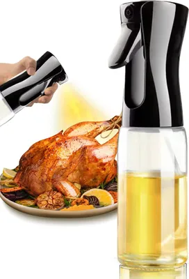 Produktbild von 1 Stück Ölsprüher für Speiseöl Glas, 220ml Öl Sprühflasche, Oil Sprayer für Air Fryer(Schwarz)