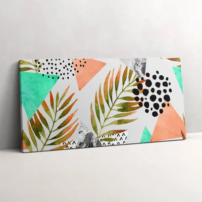 Produktbild von Geometrisches abstraktes Sommermuster – Leinwandbild Wandbild – 100x50 cm – Leinwandbilder – Wandbilder – Schlafzimmer – Flur