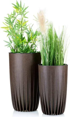 Produktbild von Blumentopf Set mit Einsatz, Eco 100% Recycelt, 2 Töpfe Hoch, Coffee Espresso