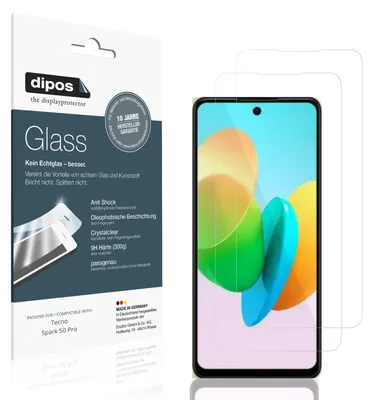 Produktbild von 2x Schutzfolie für Tecno Spark 50 Pro - Anti-Shock 9H Folie dipos Glass Kunststoffglas