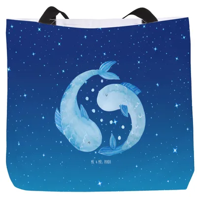 Produktbild von Mr. & Mrs. Panda Schultasche Sternzeichen Fische - Sternenhimmel Blau - Geschenk, Geburtstag März, Sternbild, Fisch, Februar, Tasche, Laptoptasche, Reisetasche, Tote Bag