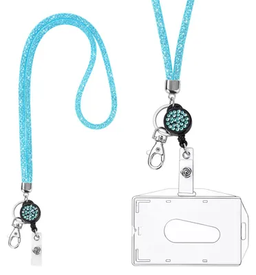 Produktbild von Kristall-Lanyard-Halskette mit transparentem Auswelter, Schlüsselring, Auswelter-Set für Schlüsselanhänger und Ausweise – Hellblau