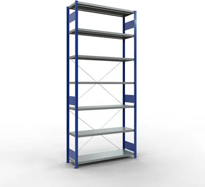 Produktbild von Schulte Fachbodenregal MULTIplus250 Stecksystem | Grundregal | HxBxT 300x130x40cm | 7 Ebenen | Fachlast 250kg | Enzianblau/Verzinkt