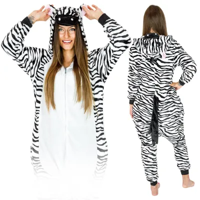 Obrázek produktu pro Onesie kigurumi převlek oblečení tepláková souprava overal teplé pyžamo zip S Onesie zebra kostým - S
