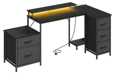 Produktbild von Gaming-Schreibtisch - L-förmiger Computertisch - 5 Schubladen - 2 Ablagen - Integrierter USB-Anschluss - 180 x 80 x 84 cm - Schwarz