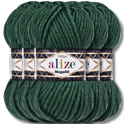 Produktbild von Alize 5x 100g Superlana Megafil dicke Wolle, Uni, Häkeln, Stricken (Dark Green - 426)