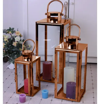 3er Set Edelstahl-Laternen Gartenlaternen Kupfer 30/40/53cm
