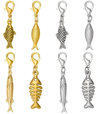 Imagen del producto de Juego de 8 charms de acero inoxidable con forma de pez, para joyería