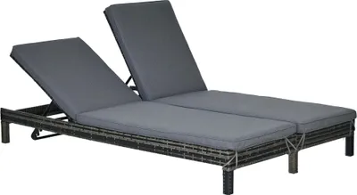 Produktbild von Outsunny Doppelliege Sonnenliege 2 Personen 5-stufig PE Rattan Grau