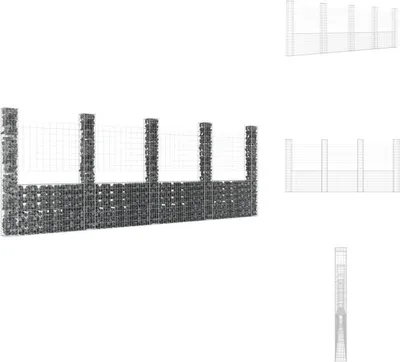 Immagine prodotto di vidaXL Cesto di gabbioni a U con 5 colonne di ferro 500x20x200 cm - Pannelli di recinzione