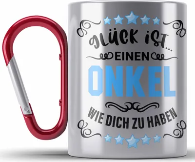 Produktbild von Trendation - Bester Onkel Geschenk von Nichte Neffe Lustige Edelstahl Tasse Karabiner Spruch Geschenke für Onkel Nichten Geschenkidee (Rot)