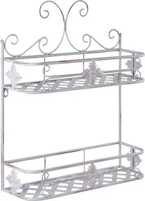 Zdjęcie produktu dla BELIANI Półka łazienkowa wisząca szara metalowa 52 x 42 cm postarzana w stylu vintage dwupoziomowa ścienna