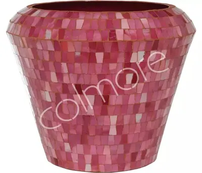 Image de Vase multicolore, motif mosaïque rose, dimensions : 31x31x28