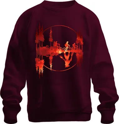 Immagine prodotto di Mountain Bike Foresta Fuoco Riflesso Straniero Demogorgone Regalo Retrò Felpa Unisex Pullover, Borgogna, S