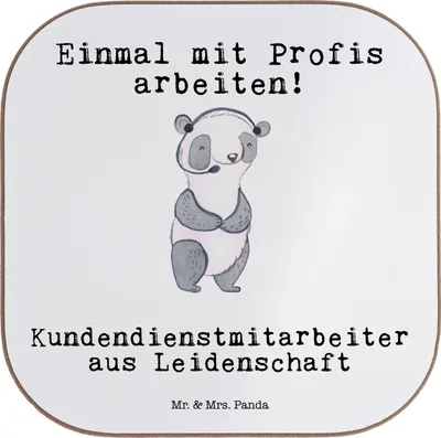 Produktbild von Mr. & Mrs. Panda Untersetzer Glas Kundendienstmitarbeiter Leidenschaft - Weiß - Geschenk, Customer Service, Witzig, Spruch, für Gläser, Tassenuntersetzer, Lustig, Coaster