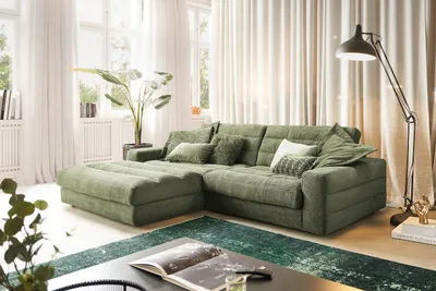 Produktbild von KAWOLA Sofa LANA Ecksofa Cord olivgrün Recamiere links