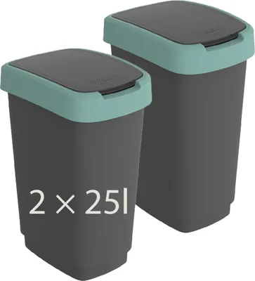 Produktbild von Rotho 2er-set Abfalleimer 25lL Twist - Swingeimer 40,1 x 29,8 x 60,2 cm - Mülleimer Kunststoff - Müllbehälter - Abfallsammler Schwing- oder Klapp-Funktion