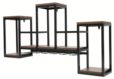 Immagine prodotto di Portabottiglie da parete - Supporto per bottiglie di vino - Portaflaconi - Porta vino - Scaffale da parete - Scaffale da parete in metallo