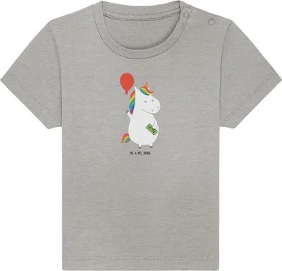 Produktbild von Mr. & Mrs. Panda Babyshirt Einhorn Luftballon 12. - 18. Monat - Heather Grey - Geschenk, Unicorn, Einhörner, Kleinkind Shirt, Freude, Baby Baumwollshirt, Kurzarmshirt