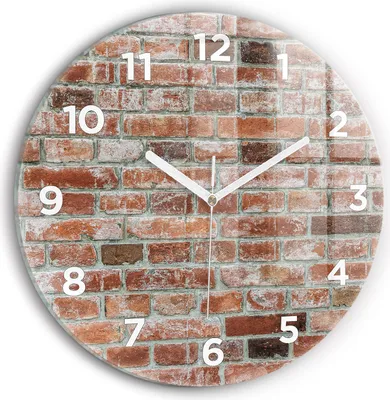 Produktbild von Wallfluent Wanduhr – Stilles Quarzuhrwerk - Uhr Dekoration Wohnzimmer Schlafzimmer Küche - Zifferblatt - weiße Zeiger - 30 cm - Backsteinmauer