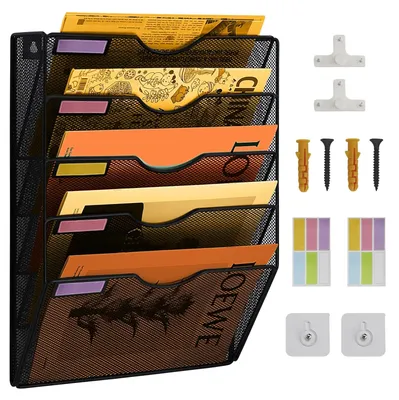 Image de Inovra - Support mural 5 niveaux - Rangement pour magazines - Organisateur mural - Classeur de documents - Noir - Métal de haute qualité - Porte-revues