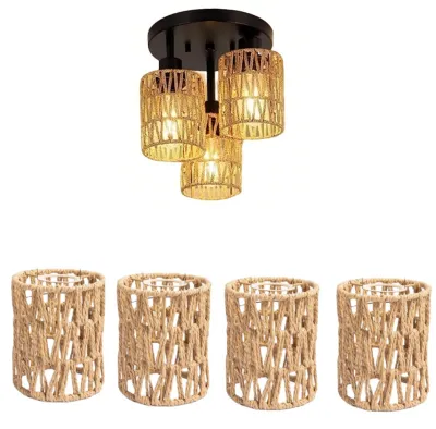 Immagine prodotto di 4 paralumi per lampada a sospensione, realizzati in rattan, dimensioni 12 x 12 x 15 cm