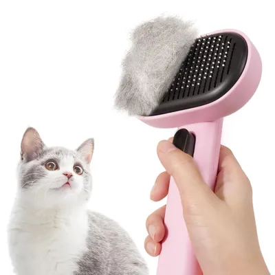 Productafbeelding van Kattenborstel met losmaakknop, geschikt voor zowel langharige als kortharige katten, roze