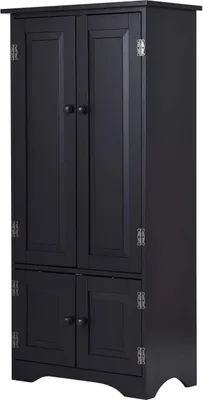 Produktbild von Goplus Beistellschrank Schwarz, Standschrank aus Holz, Hochschrank Badschrank Kleiderschrank Sideboard Wohnzimmerschrank Kuechenkommode Flurschrank