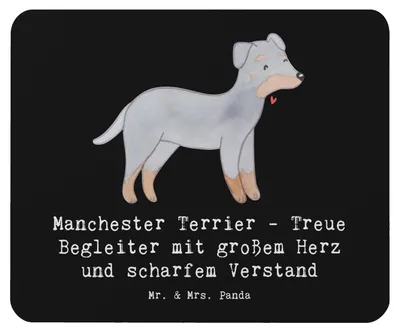Produktbild von Mr. & Mrs. Panda Mouse Pad Manchester Terrier Begleiter - Schwarz - Geschenk, laptop mousepad, Familienhund, großes Herz, Hunderassen Eigenschaften, Hunde, kleiner Hund