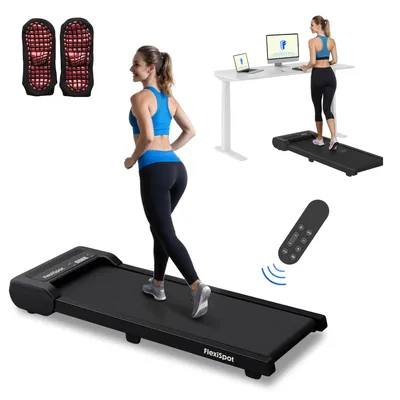 Produktbild von FlexiSpot Laufband, 2 in 1 Walking Pad, bis 120kg belastbar, 1–6km/h, mit Fernbedienung & LED, Fitnesssocken & Schmieröl, für Zuhause & Büro, Schwarz