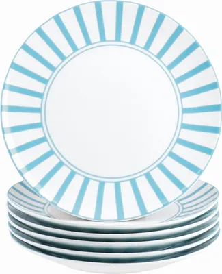 Zdjęcie produktu dla Split turkusowe paski Zestaw 6 talerzyków porcelanowych dla 6 osób Talerz śniadaniowy w paski