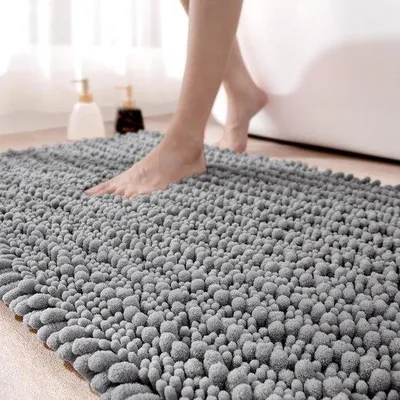Produktbild von Unyqoos® Chenille-Badematte 40 x 60 cm – rutschfeste, saugfähige Mikrofaser-Badmatte, weich & maschinenwaschbar, für Dusche & Badewanne, grau