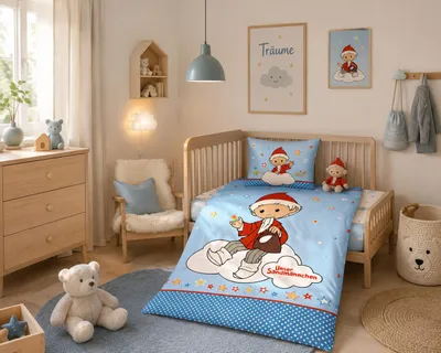 Produktbild von Unser Sandmännchen Bettwäsche 40x60 + 100x135 cm 100% Baumwolle mit Reißverschluss, KI-generiertes Bild