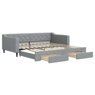 Produktbild von vidaXL Tagesbett Ausziehbar mit Schubladen Hellgrau 100x200 cm Stoff