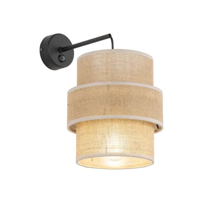 Produktbild von Wandlampe mit Schalter Metall Stoff H: 33 cm Schwarz Natur E27 Modern