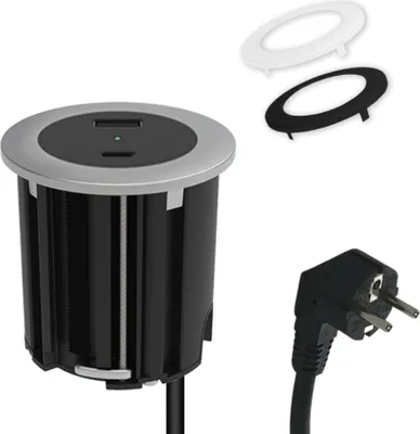 Produktbild von kalb | USB Einbausteckdose für Arbeitsplatten und Möbel mit EU-Stecker