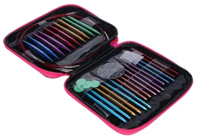 Produktbild von Bunte Rundstricknadelsets, austauschbare Aluminium-Stricknadeln mit Aufbewahrungsbox.