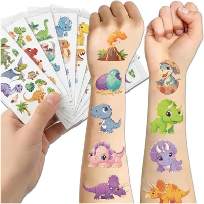 Produktbild von Bunte Dinosaurier-Tattoos zum Aufkleben für Kinder, Set mit 20 Bögen