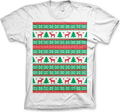 Produktbild von Christmas Knit Pattern Red/Green T-Shirt - Medium - White
