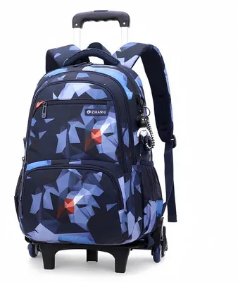 Image de Sac à dos à roulettes pour garçons, avec sac à dos amovible, couleur bleue, dimensions : 32 x 19 x 48 cm