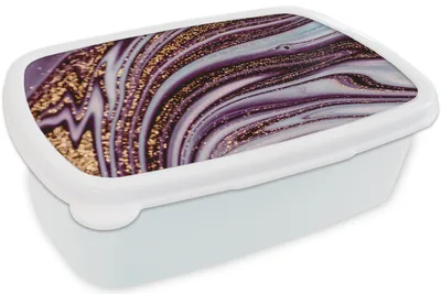 Produktbild von KitchenYeah® Lunchbox Brotzeit Brotdose 17x11 cm Marmor - Rosa - Gold - Glitter - Marmoroptik - Luxus Kinder Brotzeitdose - Lunch Box - Kinder - Sandwich-Box - Schulbox - Lunch Boxen
