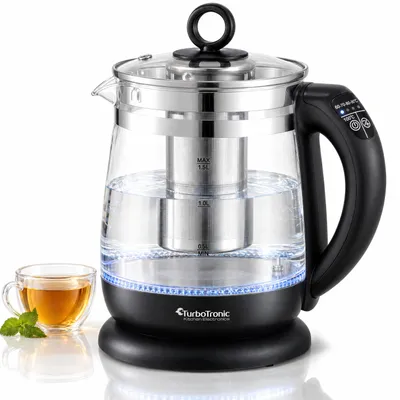 Produktbild von TurboTronic TT-LED11 Glas Wasserkocher & Teekocher 1,5 l, 2200 W, Temperaturwahl, herausnehmbares Edelstahl-Teesieb, LED-Beleuchtung