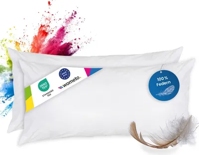 Produktbild von wometo 2 Stück / 2er Set Federkissen 100% Federn 40x80 - 600g OEKO-TEX Kissen / Füllkissen mit Bezug aus 100% Baumwolle weiß / Innenkissen / Kissenfüllung / kleine Sofakissen (viele Maße)