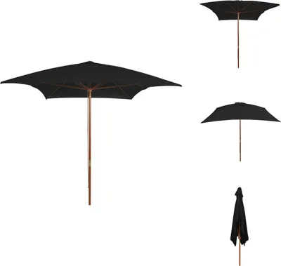 Immagine prodotto di vidaXL Ombrellone con palo in legno nero 200x300 cm - Ombrelloni e tende da sole
